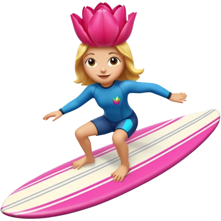 Tulip flower riding a surfboard emoji
