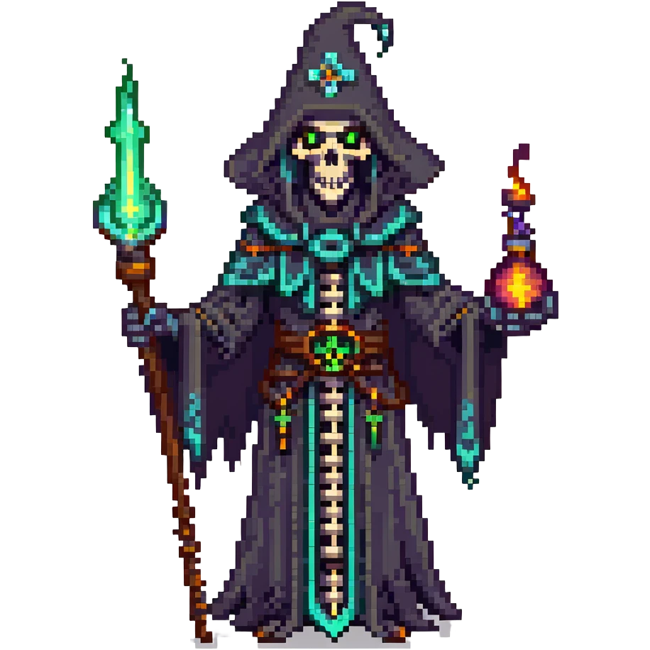 dark skeleton lich mage casting forbidden magic with glowing eyes emoji
