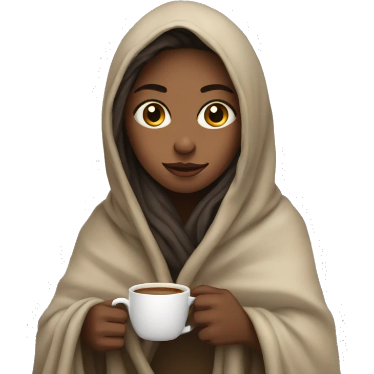 Girl wrapped in blanket drinking coffee emoji