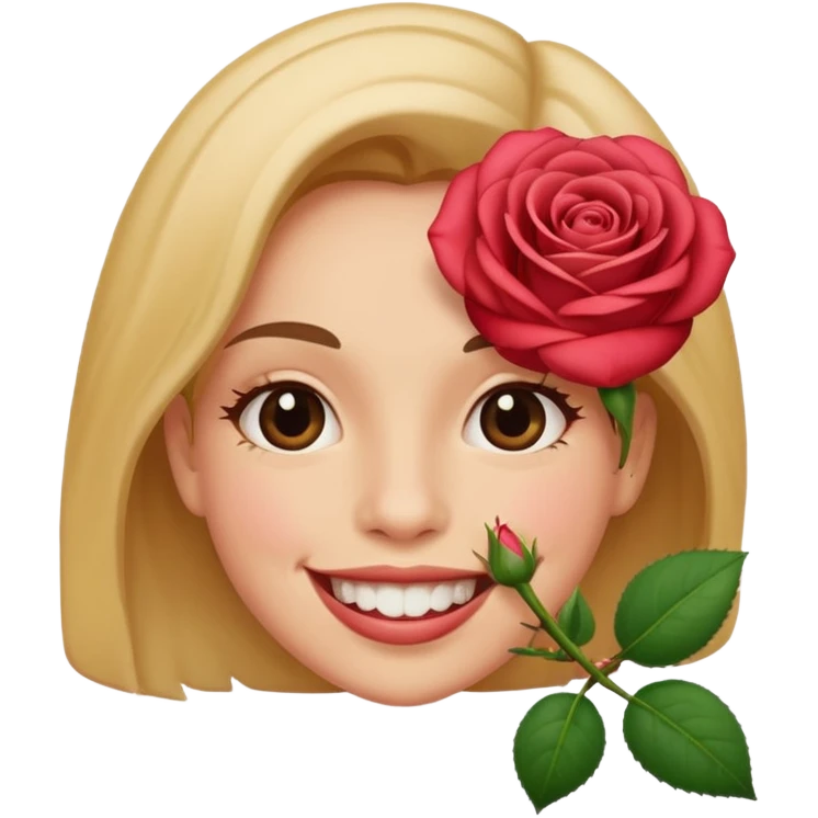 Smile with rose in mouth emoji
