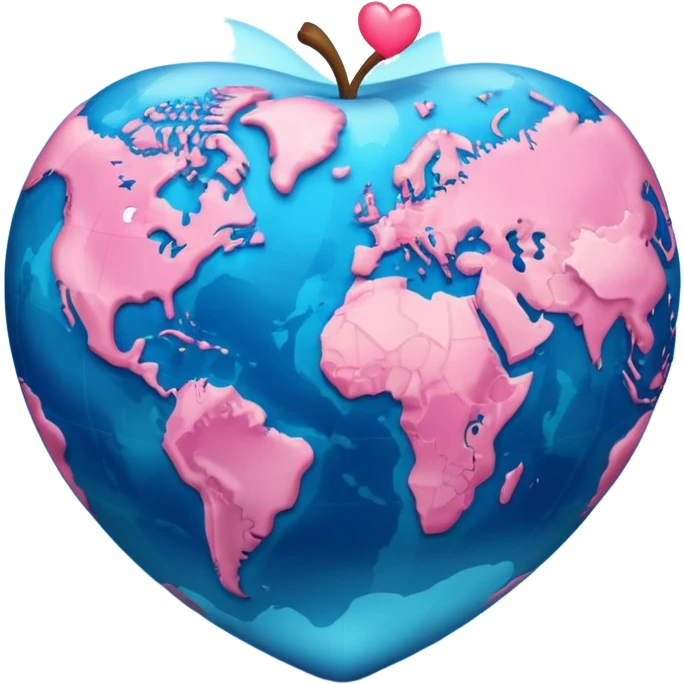 planet earth in apple emoji style with pink earth and heart shape continents emoji