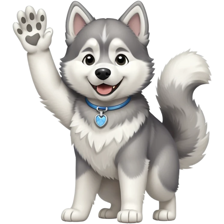 Husky with paws raised in victory emoji