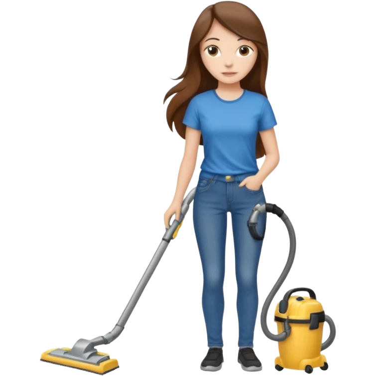 beautiful girl with long brown hair cleaning and vacuuming emoji