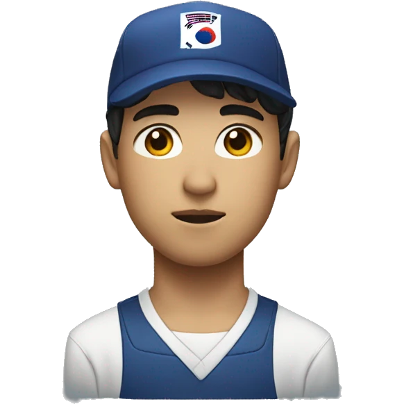 young guy with small wavy hair korean race suit with side profile and hat being serious emoji