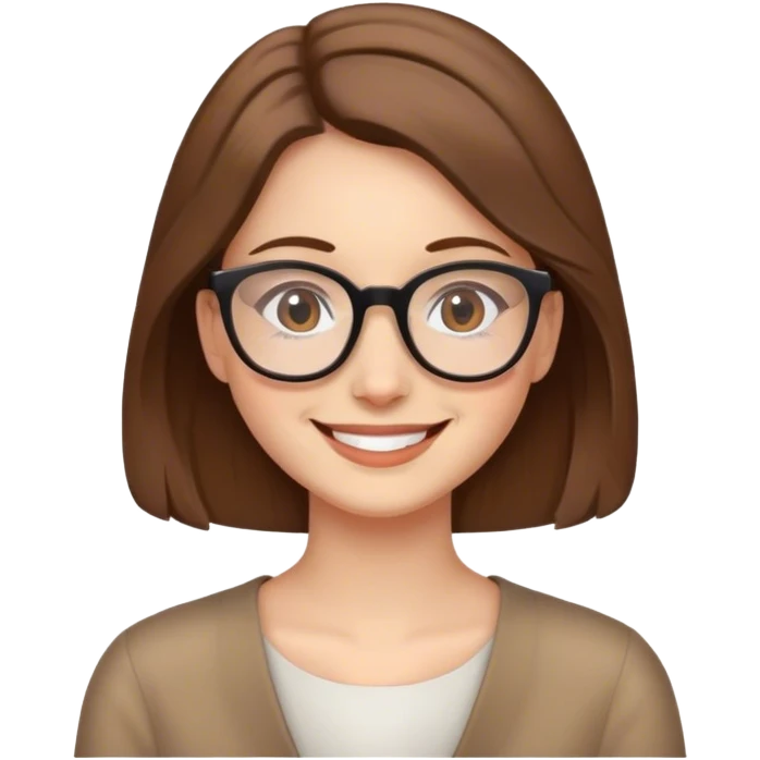 lady with brown hair, shoulder length and glasses, smi emoji