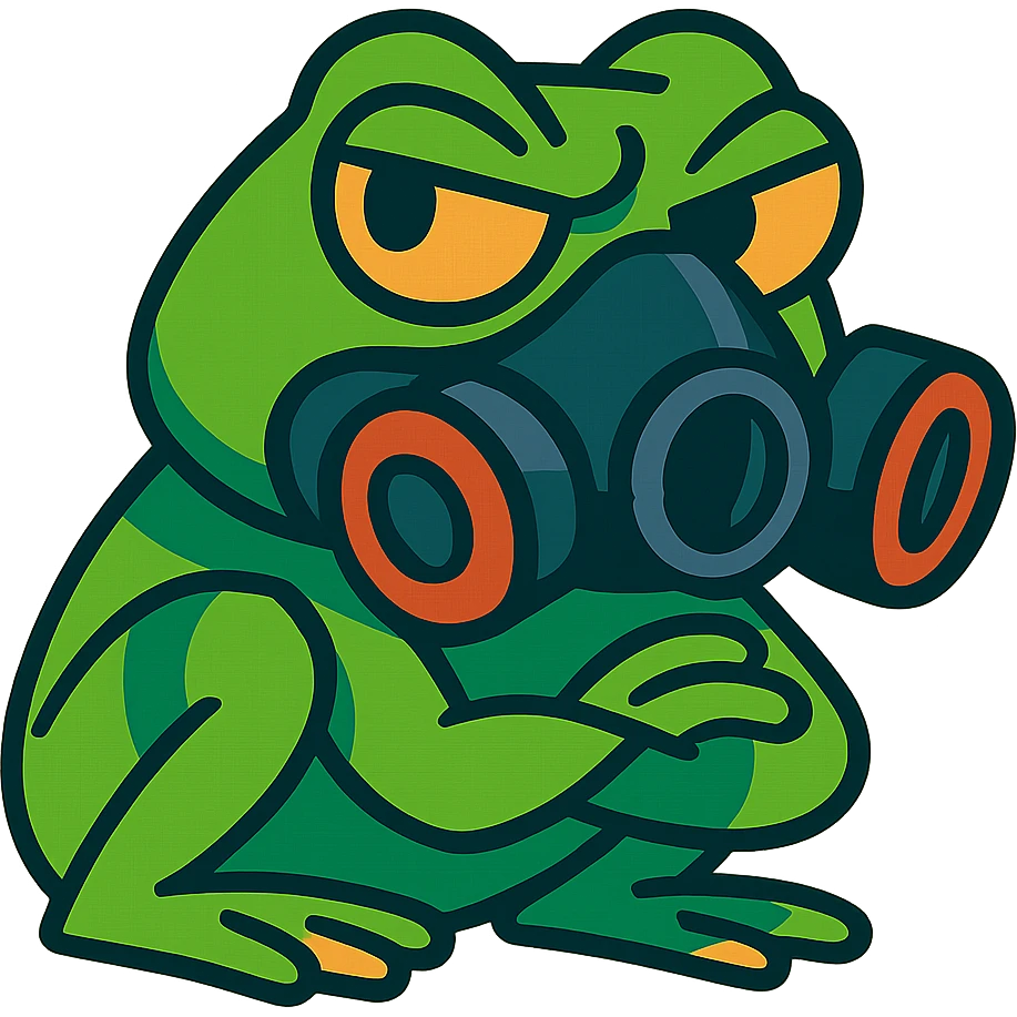 a frog wearing a gas mask, looking suspicious emoji