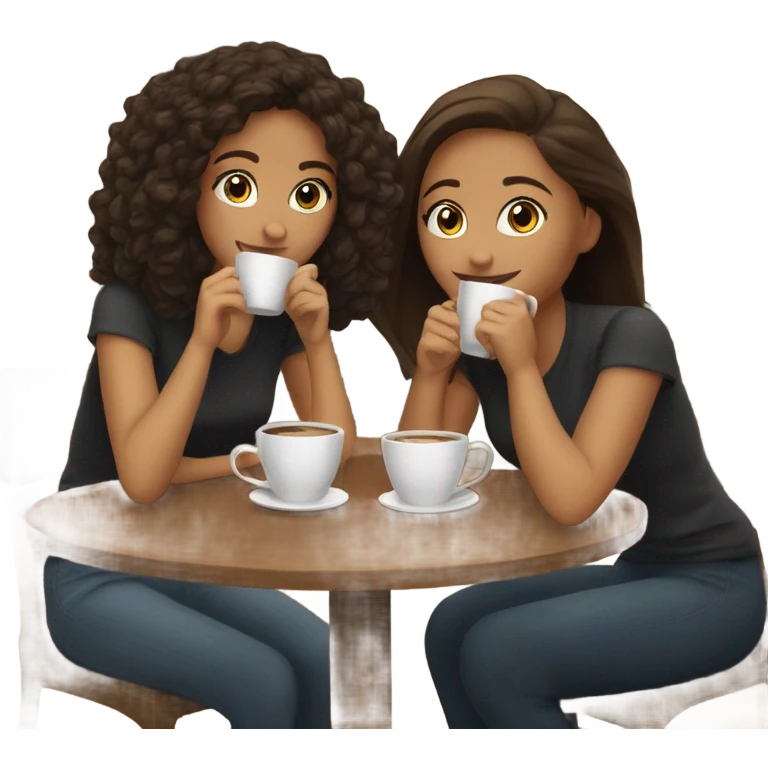Two girl friends sitting in the coffee house drinking coffee  emoji