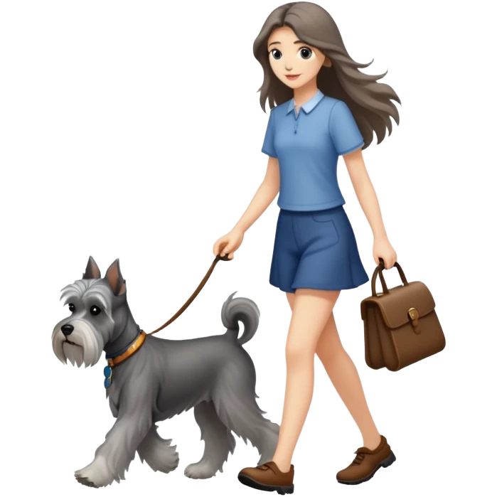 A long-haired girl walking a Schnauzer emoji