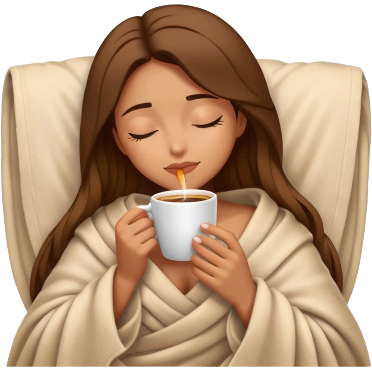 girl inside a blanket sipping coffee eyes closed emoji