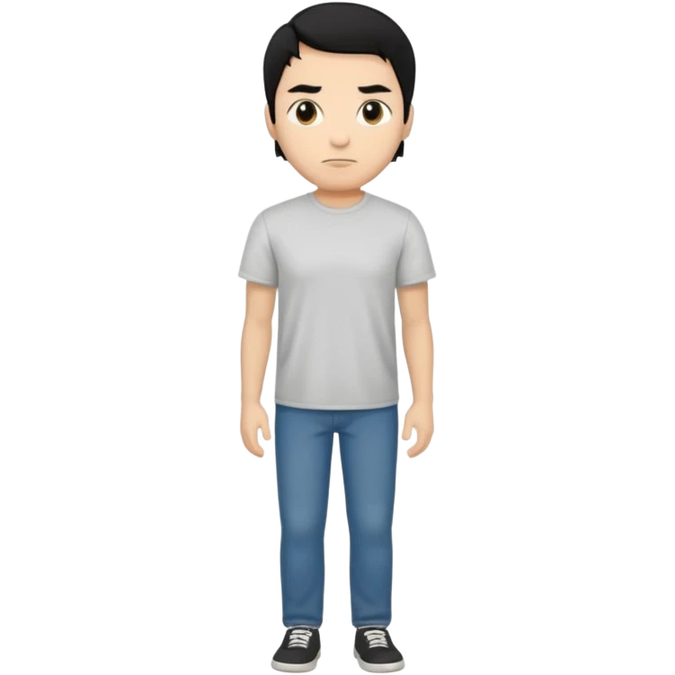 The man black hair and black eyes full body with t shirt emoji