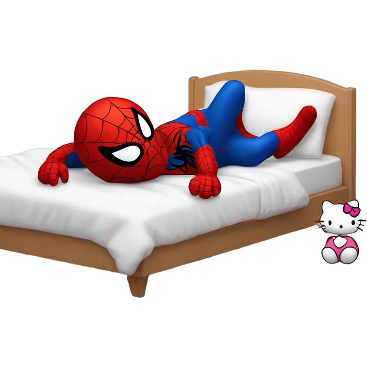 spider man sleeping bed with hello kitty next to him not sexy  emoji