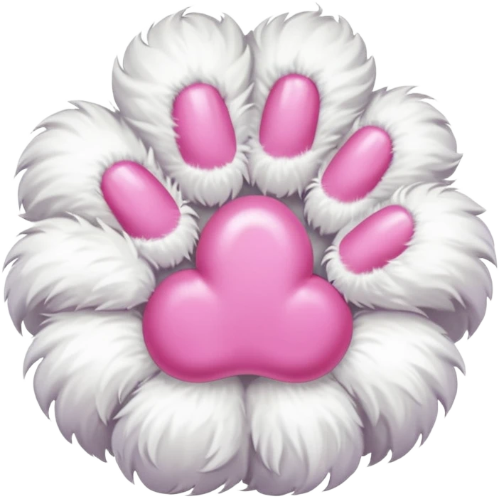 white fluffy paw, view from the top, pink nails, cute emoji