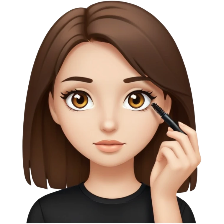 light brunette girl, brown eyes, black shirt, mascara on eyes emoji