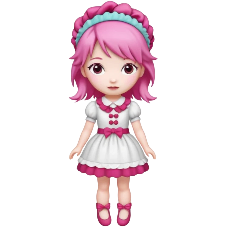 Isolated detaile illustration incredibly raspberry torte doll figurine full body with pink hair and a raspberry hairband emoji