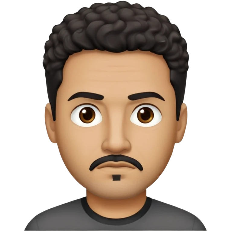 Hispanic man in his late 40s with tan skin. Square face with defined jawline. Serious expression with focused dark eyes. Black goatee with some gray. Short curly dark hair. Professional demeanor. Wearing a black shirt. emoji