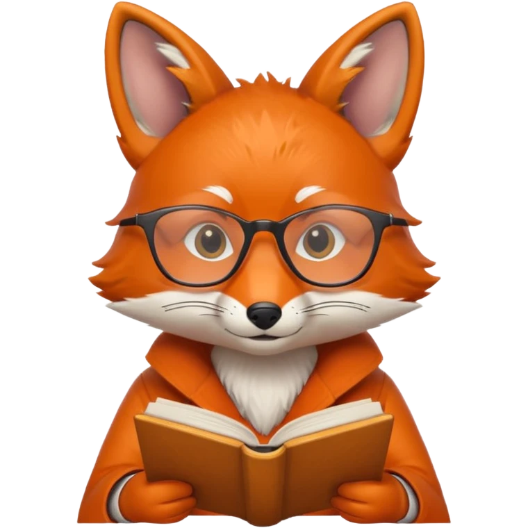 a fox is reading a book, wearing glasses emoji