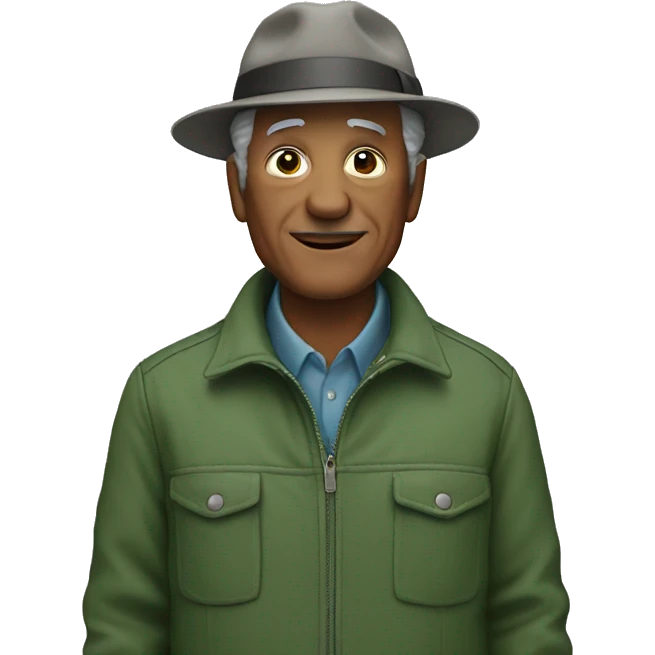 Grandfather in a grey hat and green jacket emoji