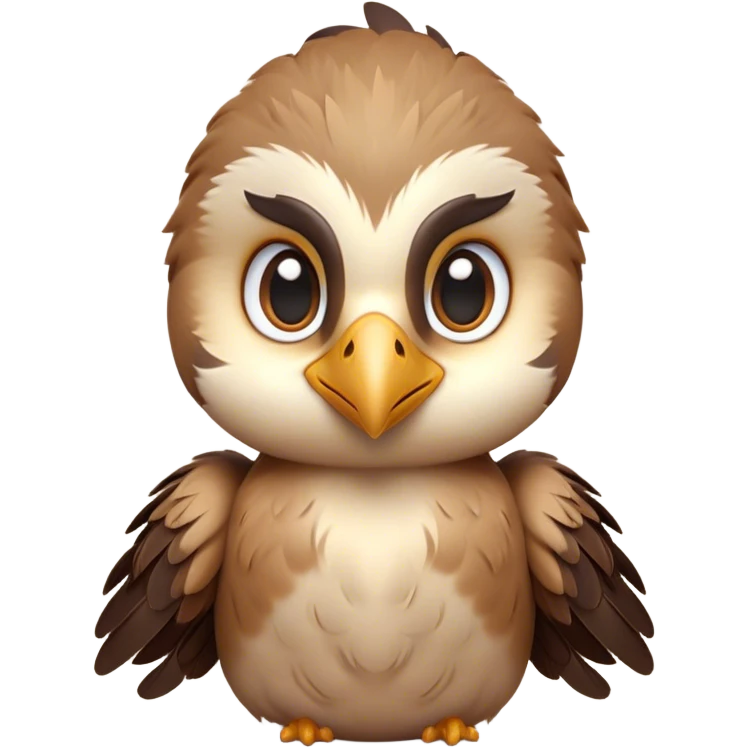 Cinematic Cute Falcon Portrait Emoji, Head tilted playfully and inquisitively, featuring a sleek, agile form with a delicately curved beak and round, sparkling eyes full of spirited charm, Simplified yet irresistibly adorable features, highly detailed, glowing with a warm, inviting glow, high shine, affectionate and lively, stylized with a touch of whimsical aerial grace, soft glowing outline, capturing the essence of a mischievous yet endearing falcon that seems as if it could dart out of the screen into your heart! emoji
