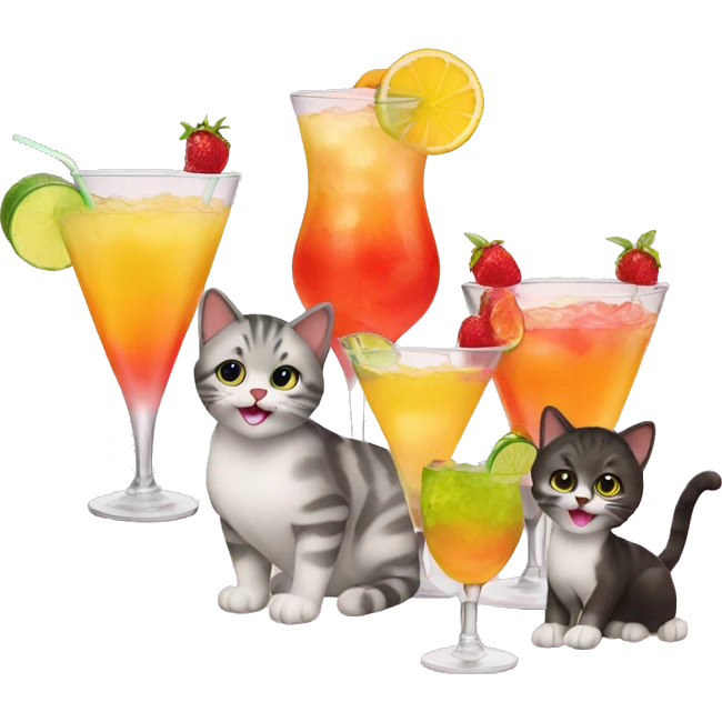 four cats cheersing cocktails emoji