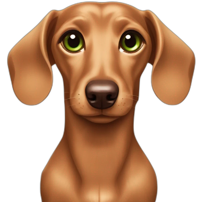 fawn colored dachshund with a dark chocolate colored nose and green-brown eyes emoji