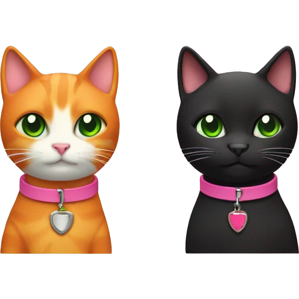 orange cat with green collar and black cat with pink collar  emoji