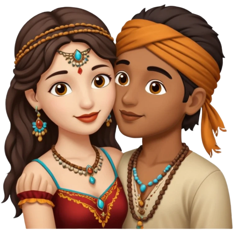 A gypsy girl and an Indian boy kissing? emoji