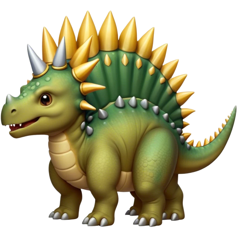 Cinematic Noble Stegosaurus Portrait Emoji, Poised and dignified, with a sturdy, low-slung body adorned by a distinctive row of bony plates along its back and a spiked tail, a small, determined head with observant eyes, Simplified yet sharply defined features, highly detailed, glowing with a soft, earthy radiance, high shine, intelligent and resolute, stylized with an air of ancient armored majesty, focused and alert, soft glowing outline, capturing the essence of a watchful and confident Stegosaurus that appears ready to lumber out of the screen with effortless authority! emoji