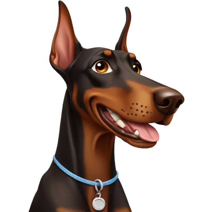 Brown Doberman without cropped ears looking forward and happy  emoji