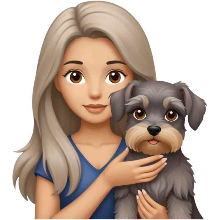 Beautiful long-haired Caucasian woman holding a schnauzer emoji