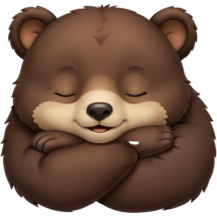 Meme-Worthy Cute Sleeping bear cub Portrait Emoji, Head resting peacefully with a contented smile, showcasing a massive, robust build and a luxuriously soft dark brown fur, eyes shut in a serene, restful nap, Simplified yet hilariously adorable features, highly detailed, glowing with a soft, drowsy light, high shine, relaxed and utterly lovable, stylized with an air of playful laziness, bright and heartwarming, soft glowing outline, capturing the essence of a comically sleepy bear cub, so meme-worthy it feels like it could instantly become the next viral sensation of adorable slumber! emoji