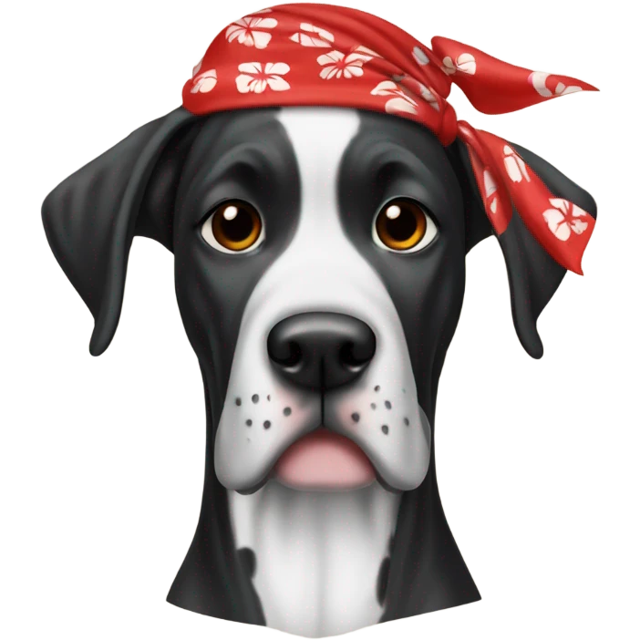 Black whit Great Dane with Hawaiian red bandana emoji