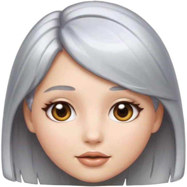sexy Girl emoji with metallic silver hair, iOS emoji style, soft facial features, glossy chrome hair texture, minimal shading, clean background, modern aesthetic emoji
