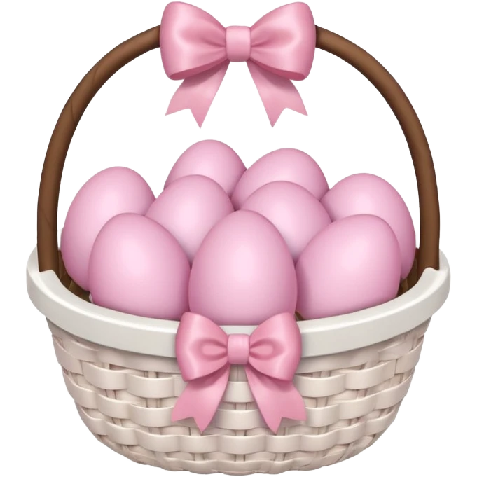 white basket full of light pink easter eggs with a light pink bow at the center emoji