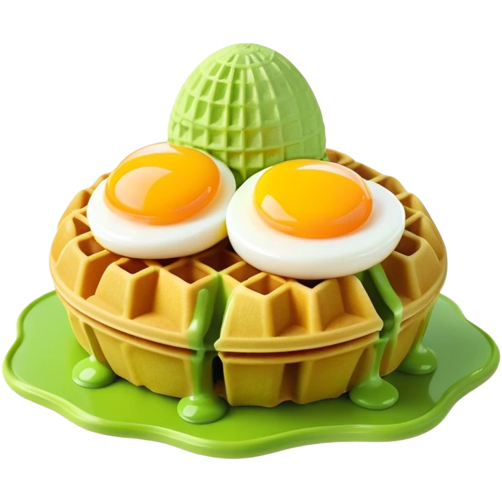3D rendered hyper-realistic matcha green tea Hong Kong egg waffle with vibrant green color, detailed bubble texture, glossy candy-like surface, playful presentation, soft lighting emoji
