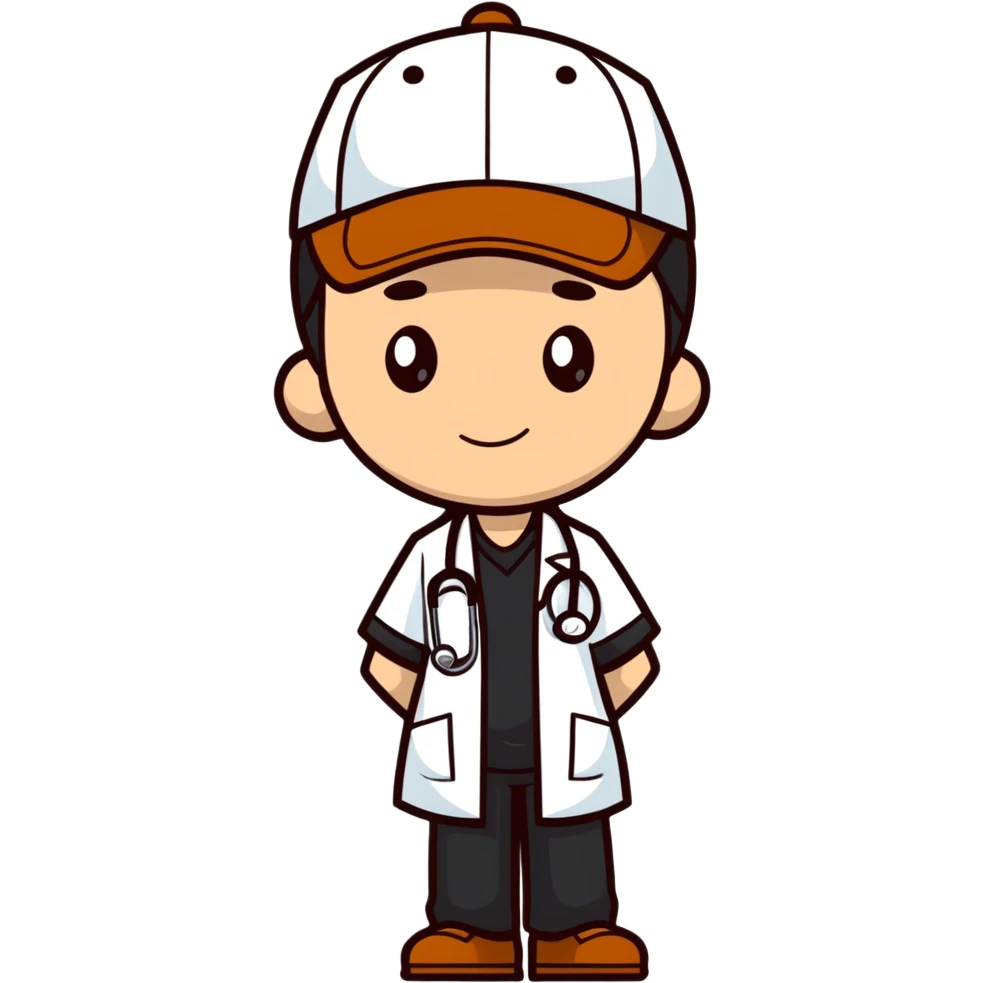 Brown doctor with black baseball cap emoji