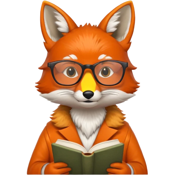 a fox is reading a book, wearing glasses emoji