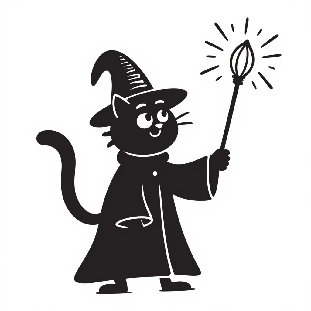 A cat wizard casting a spell with magical staff and flowing robes emoji