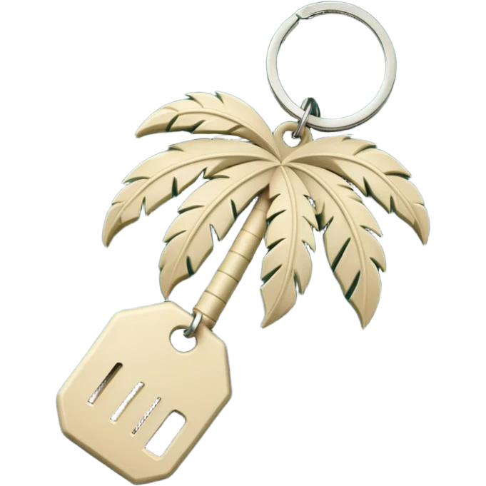 light beige keys on a dark green palm-shaped keychain, emoji style emoji
