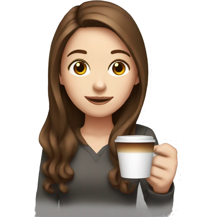 White girl, with brown hair, holding coffee emoji