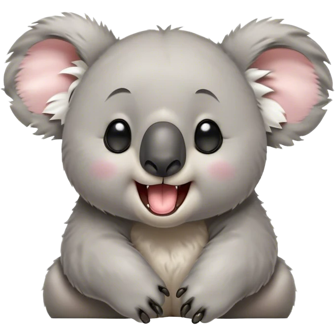 Cinematic Cute Yawning Koala Portrait Emoji, Head tilted slightly with a dramatic, wide-open yawn, showcasing a soft, downy grey fur with drooping ears and round eyes barely open in drowsy contentment, Simplified yet irresistibly adorable features, highly detailed, glowing with a soft, cozy glow, high shine, relaxed yet expressive, stylized with a touch of gentle whimsy, bright and endearing, soft glowing outline, capturing the essence of a sleepy yet affectionate koala, so drowsy it feels like it could stretch out of the screen and curl up for a nap! emoji