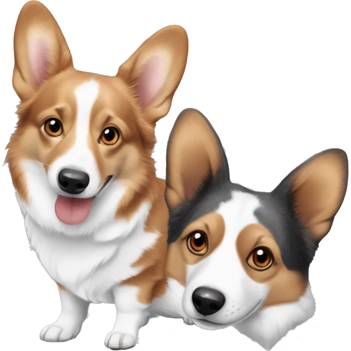One red headed tri corgi, and blue Merle corgi  with blue eyes emoji