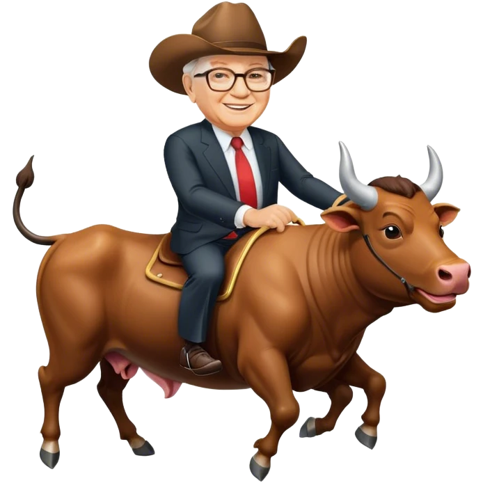 happy Warren Buffet riding bull emoji
