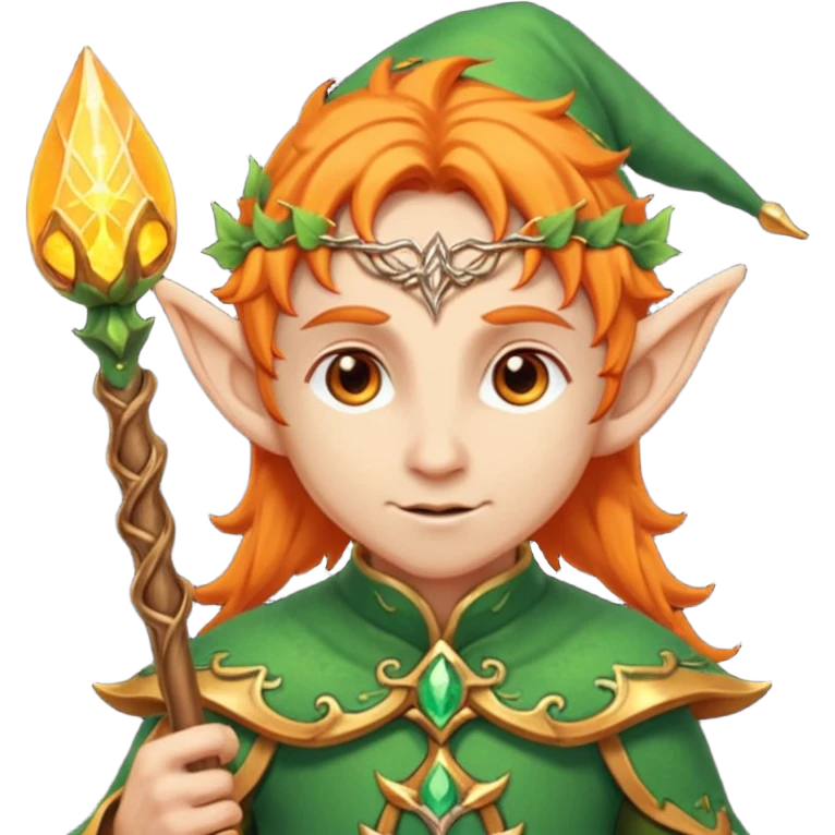 Orange Haired Elf, old Mage elf with glowing orange staff emoji