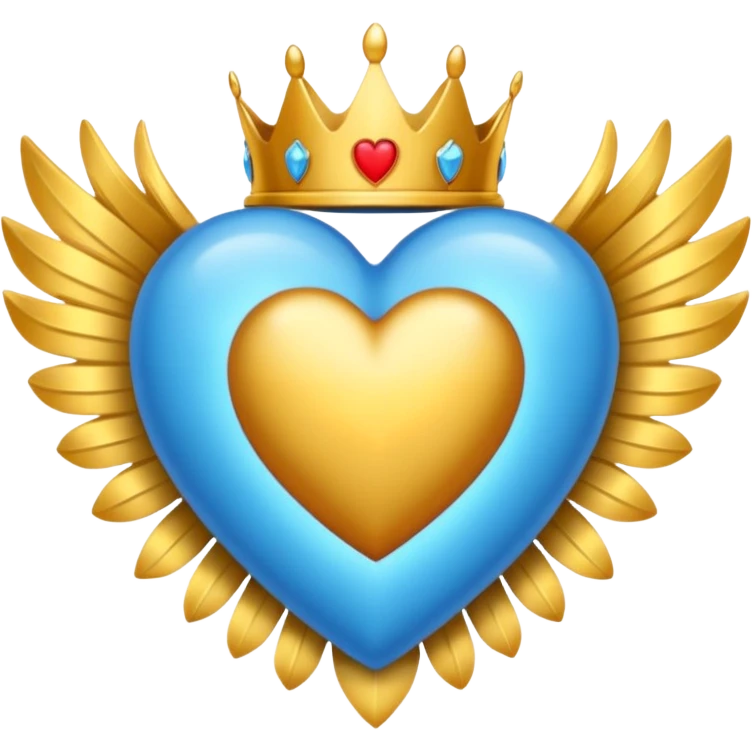 Un emoji de corazón azul con alas y una corona emoji