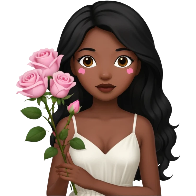 woman of God (black girl, super feminine and pretty, modern, long hair, white dress, pink flowers in hand) emoji