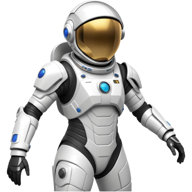 Futuristic astronaut in a high-tech spacesuit, sleek helmet with reflective visor, detailed sci-fi armor, heroic silhouette, dynamic diagonal motion lines emoji
