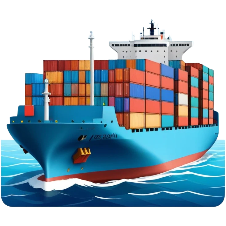 Large container ship with colorful shipping containers on deck sailing on ocean emoji