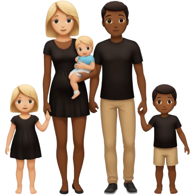 silhouette family with mom dad teenage daughter toddler son and baby.  emoji