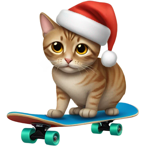 Cat on a skateboard with a Christmas hat emoji