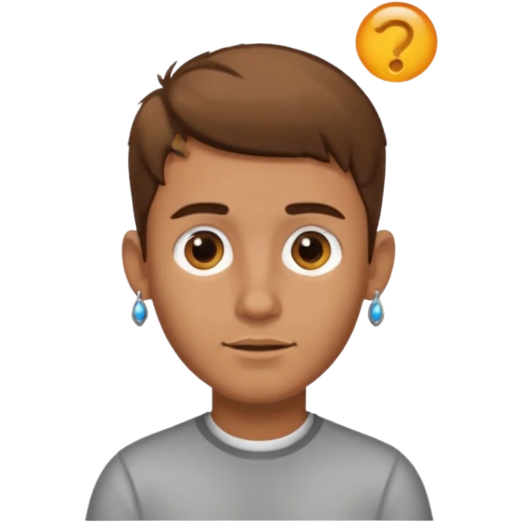 Boy with tanned skin, short brown hair, a light beard, and an earring in his ear emoji
